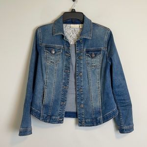 Chico’s curved hem denim jacket
